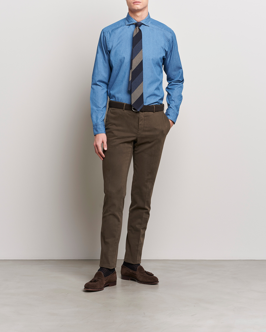 Uomini | Camicie | Eton | Lightweight Casual Fit Denim Shirt Blue