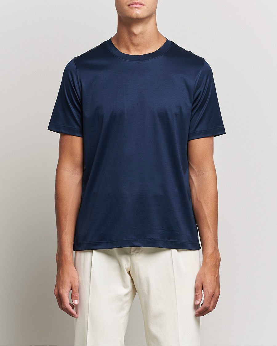 Uomini | Business & Beyond - Formal | Eton | Filo Di Scozia Cotton T-Shirt Navy