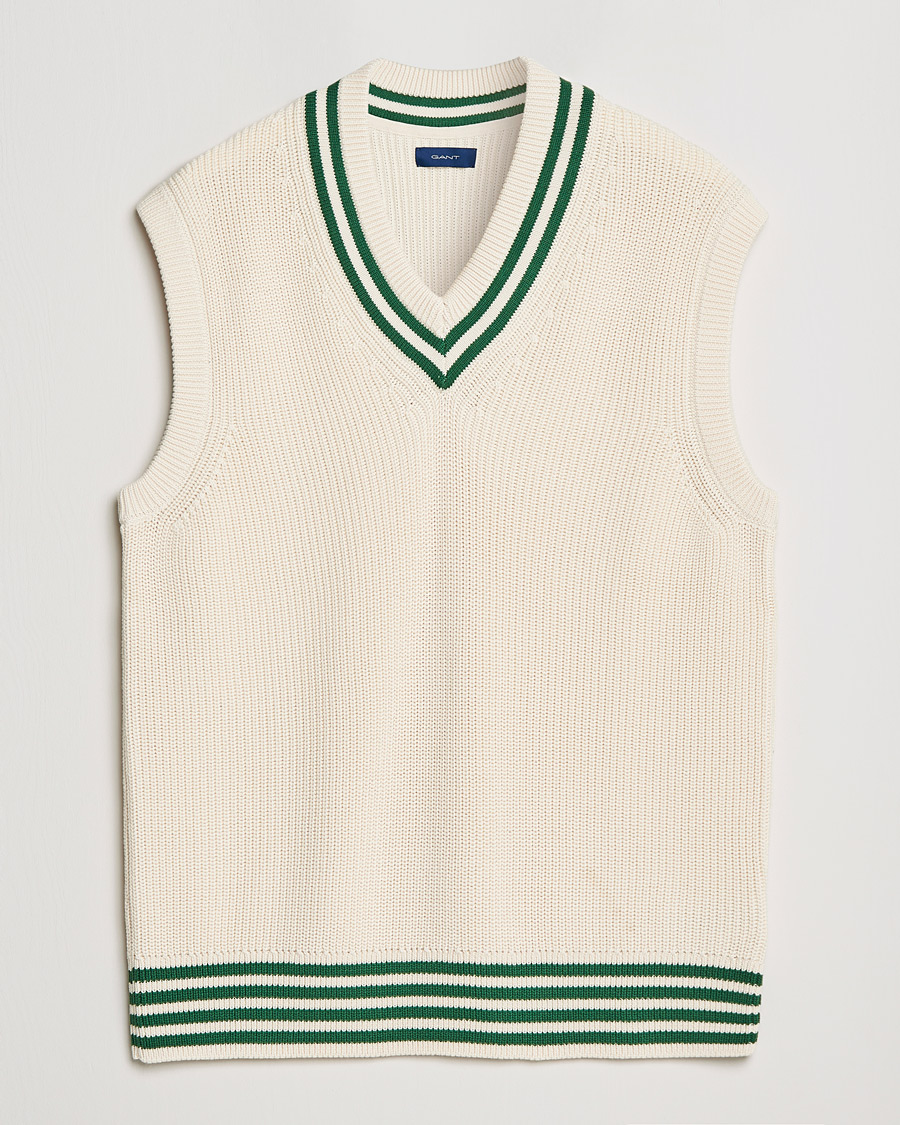 Uomini | Maglieria | GANT | Ribbed Cricket Knitted Slipover Creme