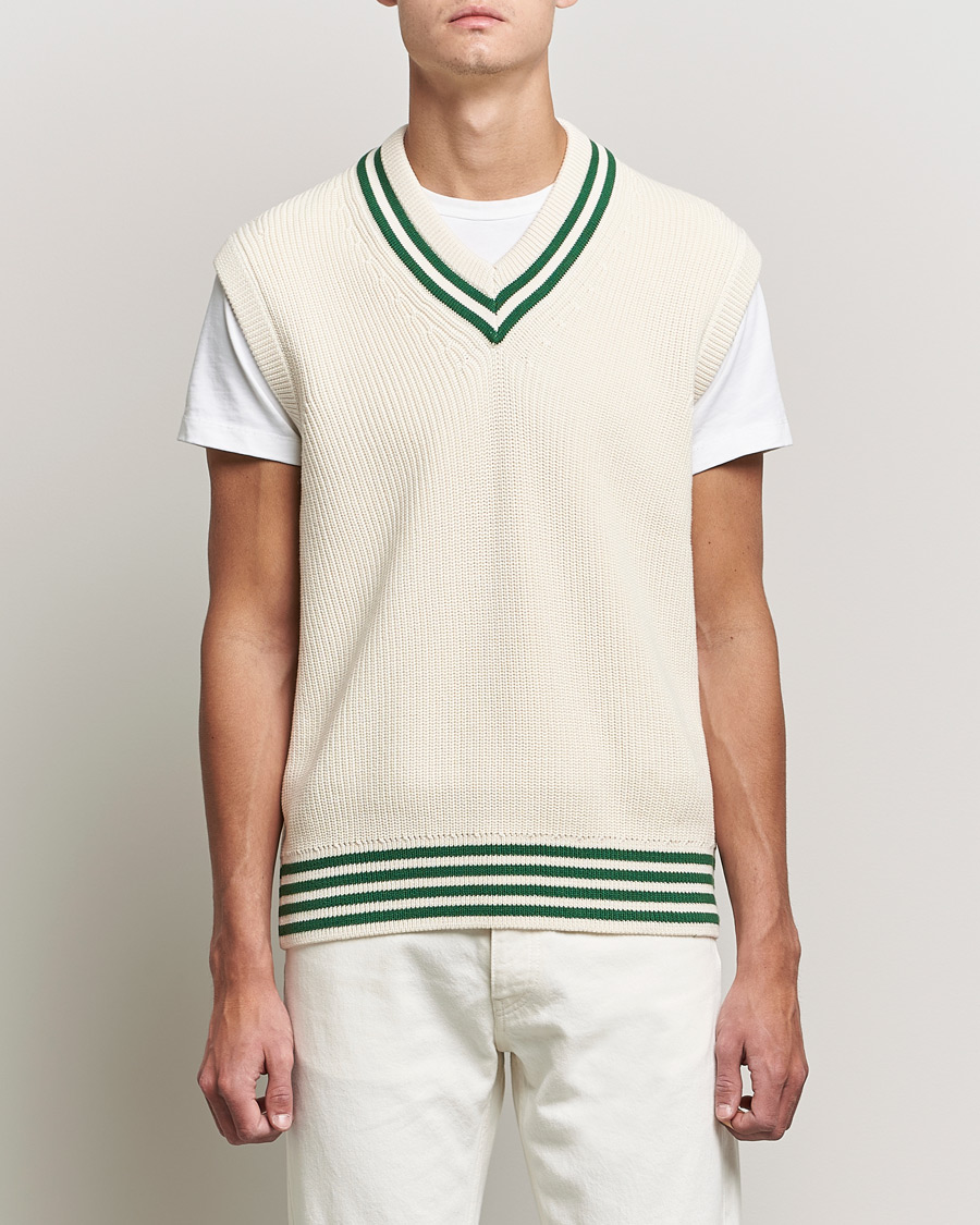Uomini | Maglieria | GANT | Ribbed Cricket Knitted Slipover Creme