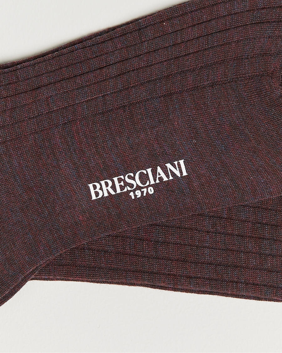 Uomini |  | Bresciani | Wool/Nylon Ribbed Short Socks Wine Melange