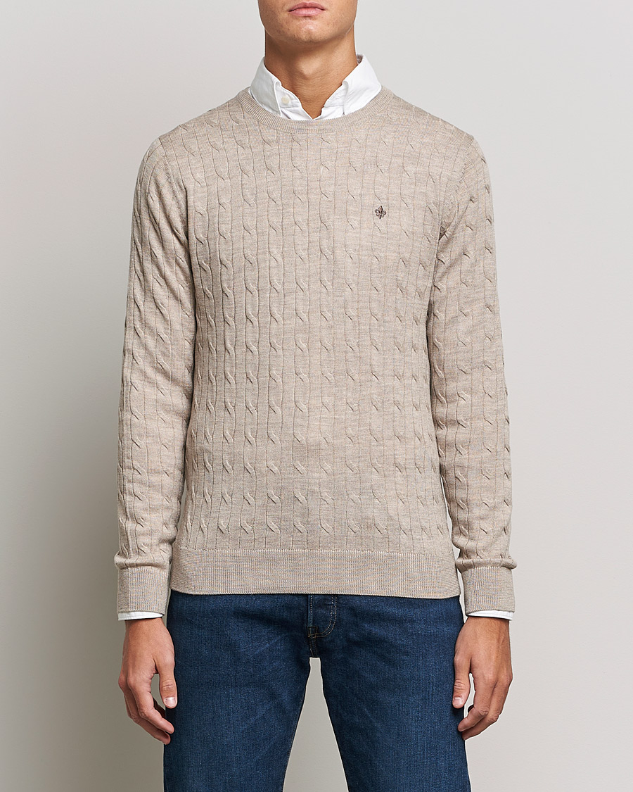 Uomini | Maglieria | Morris | Merino Cable Crew Neck Khaki