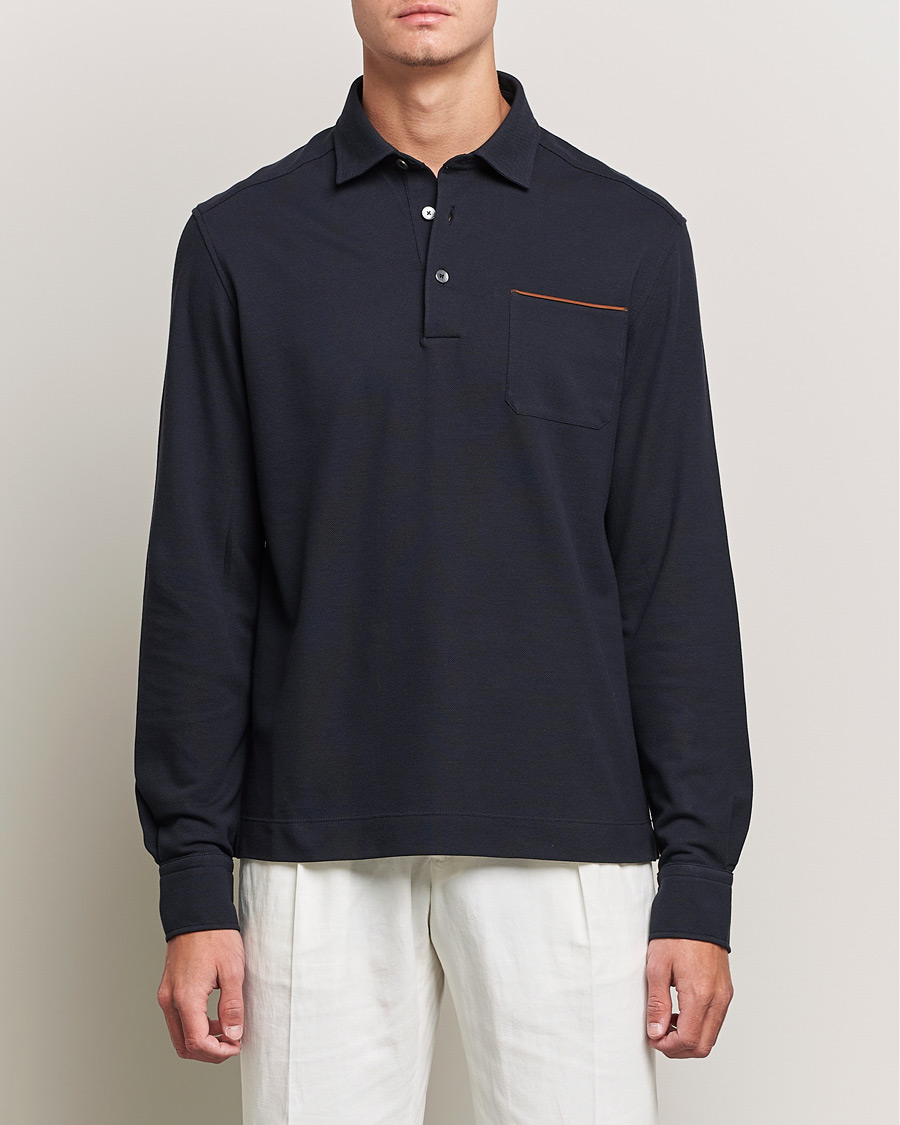 Uomini | Polo a maniche lunghe | Zegna | Long Sleeve Cotton Piquet Polo Navy