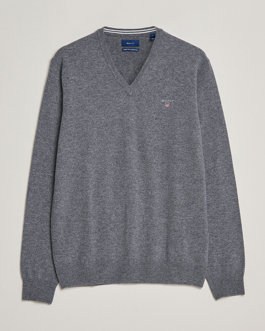 Uomini | Maglieria | GANT | Lambswool V-Neck Pullover Dark Grey Melange