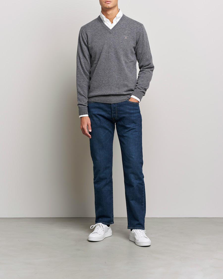 Uomini | Maglieria | GANT | Lambswool V-Neck Pullover Dark Grey Melange
