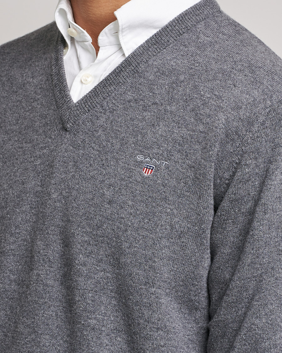 Uomini | Maglieria | GANT | Lambswool V-Neck Pullover Dark Grey Melange