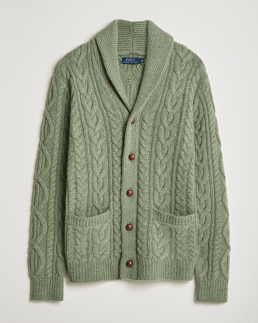 Uomini | Maglieria | Polo Ralph Lauren | Wool/Cashmere Structured Cardigan Sage Blue Heather