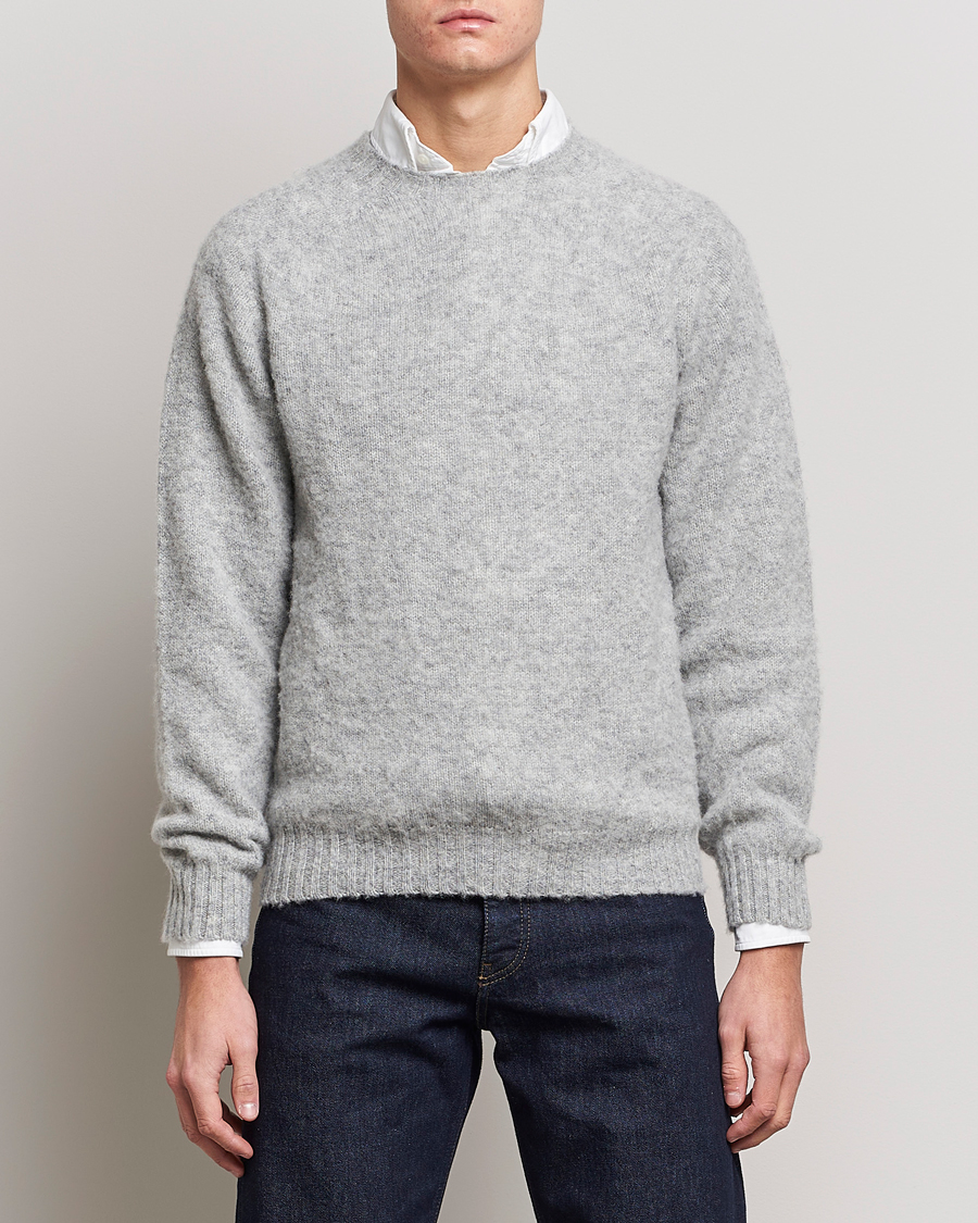 Uomini | Preppy Authentic | Drake\'s | Brushed Shetland Crew Grey