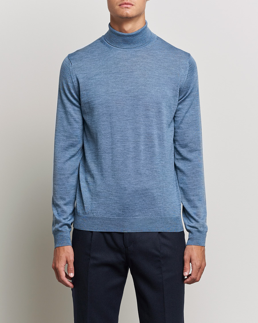 Uomini | Maglieria | Stenströms | Fine Merino Rollneck Light Blue