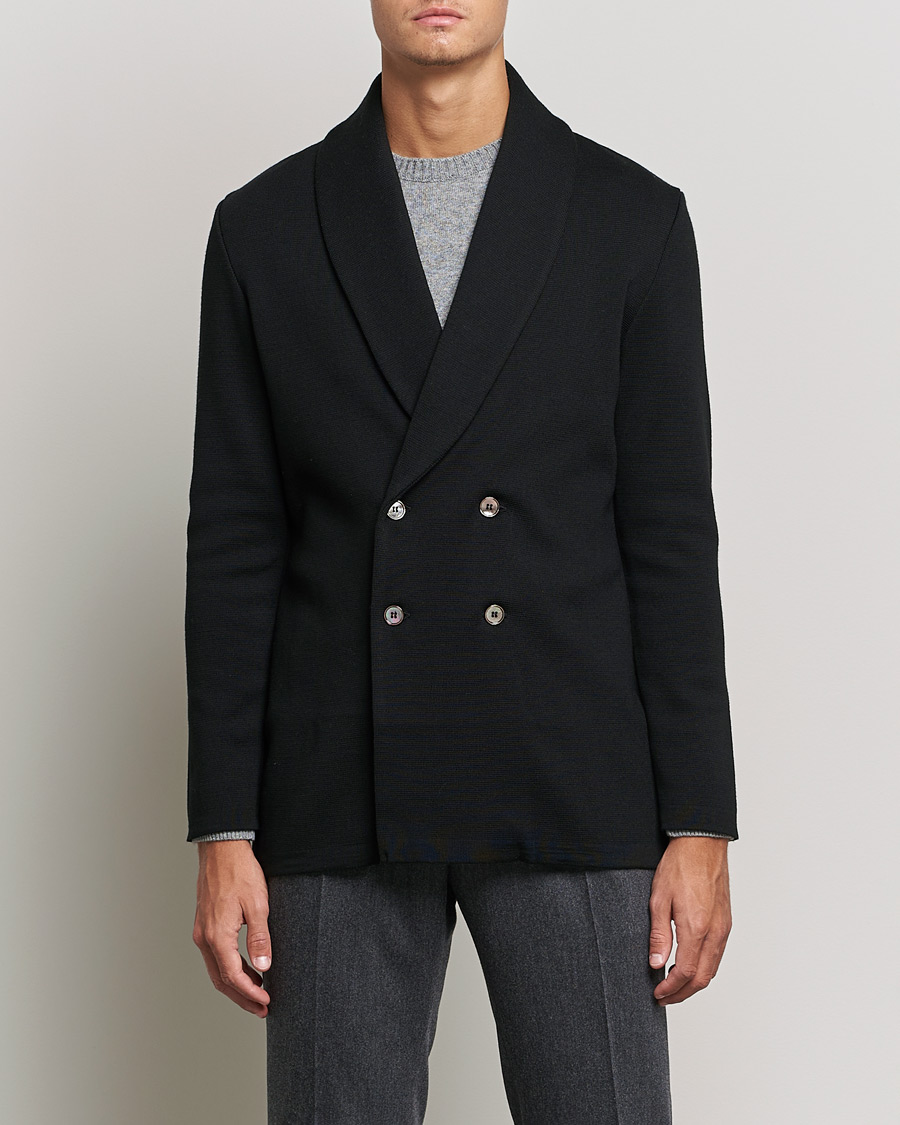 Uomini | Blazer di maglia | Stenströms | Milano Knitted Merino Tuxedo Cardigan Black