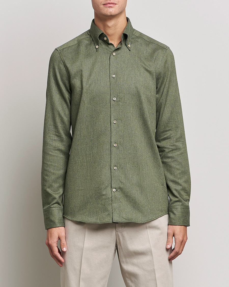 Uomini |  | Stenströms | Slimline Flannel Shirt Dark Green