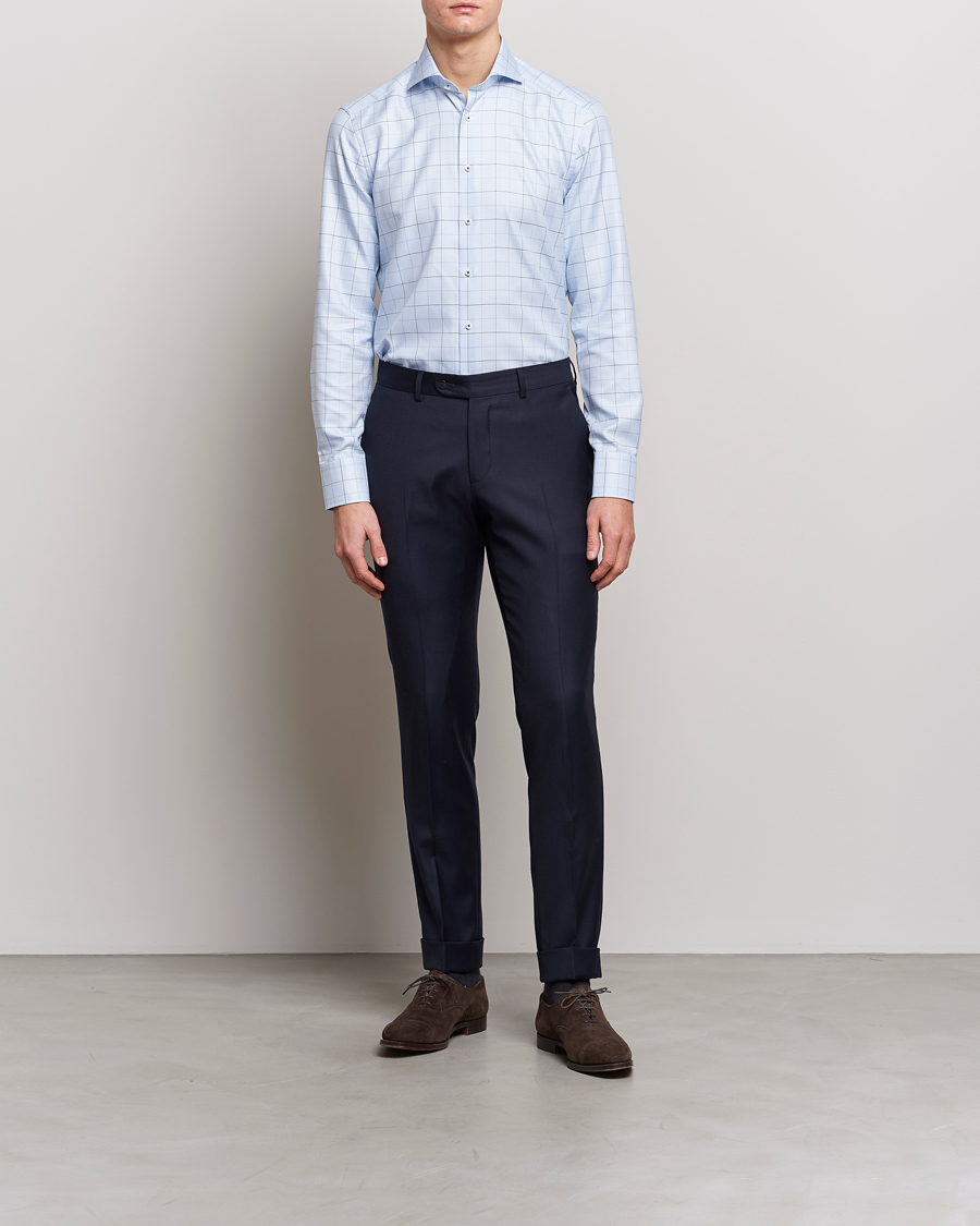 Uomini | Formale | Stenströms | Slimline Cut Away Windowpane Shirt Blue