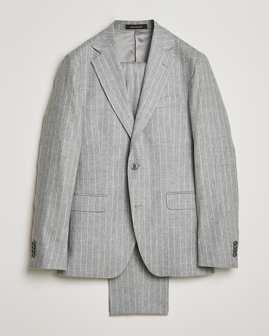 Uomini | Abiti | Oscar Jacobson | Ego Pinstripe Wool Flannel Suit Grey Melange