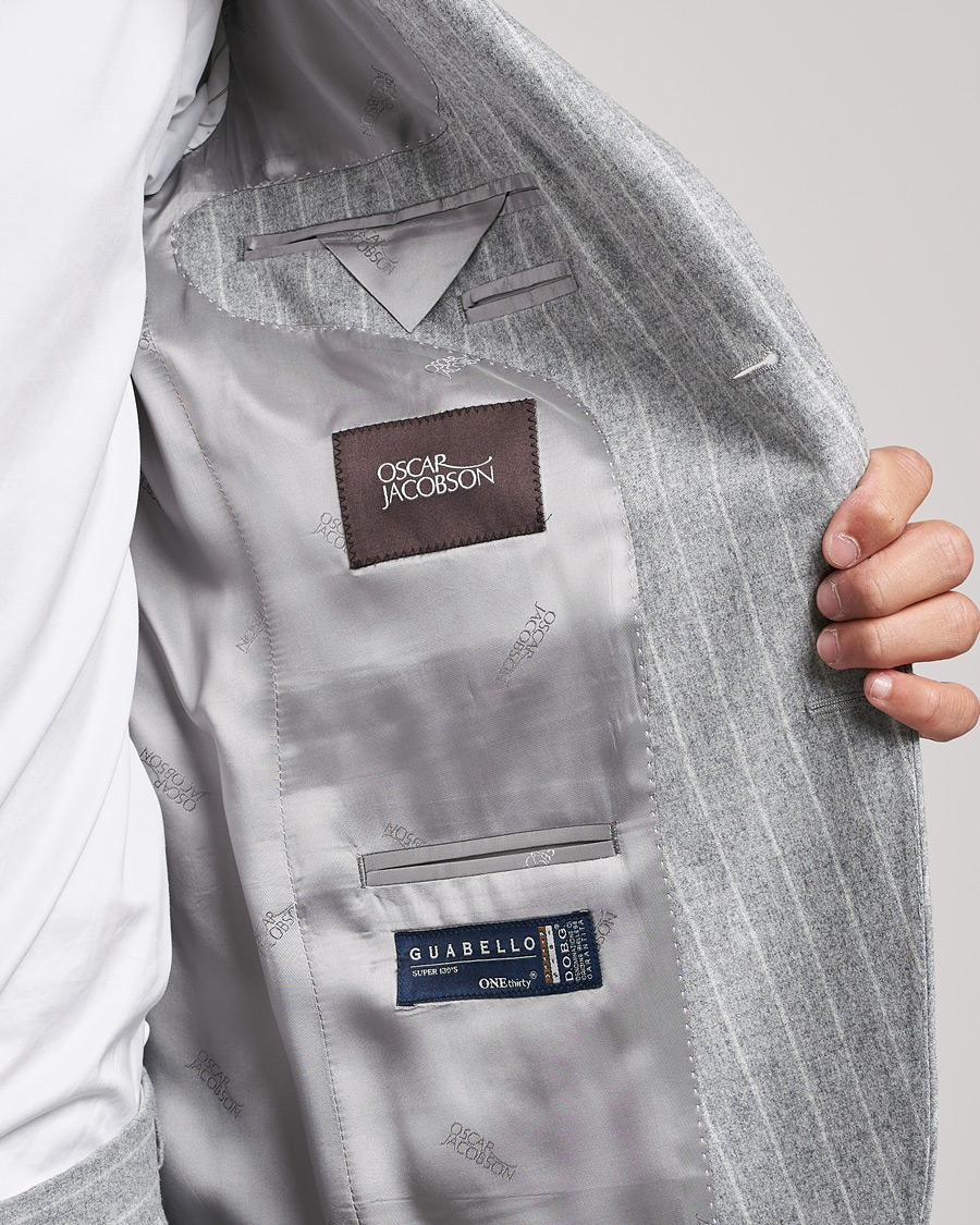 Uomini | Abiti | Oscar Jacobson | Ego Pinstripe Wool Flannel Suit Grey Melange