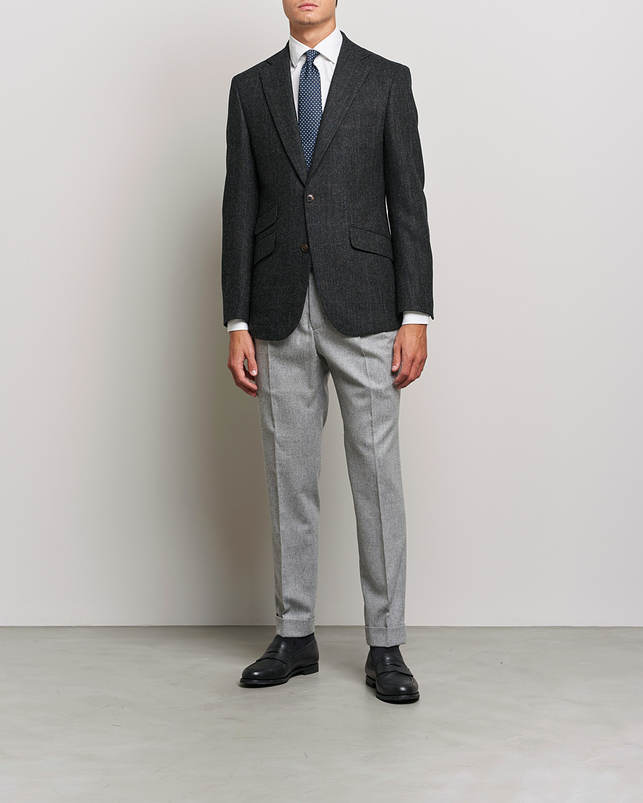 Uomini | Pantaloni | Oscar Jacobson | Gurkha Flannel Trousers Light Grey