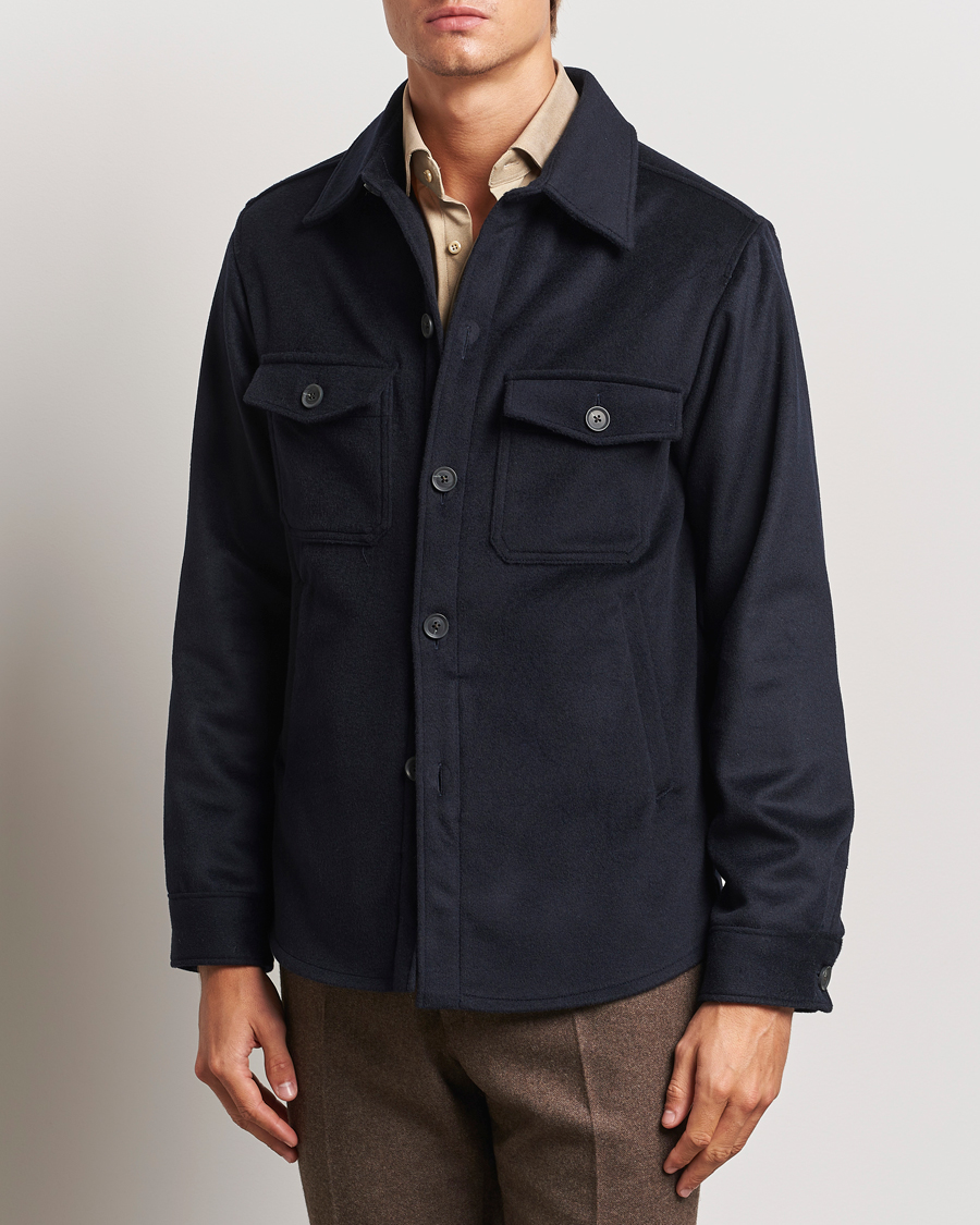 Uomini | Giacche a camicia | Oscar Jacobson | Maverick Wool/Cashmere Shirt Jacket Navy