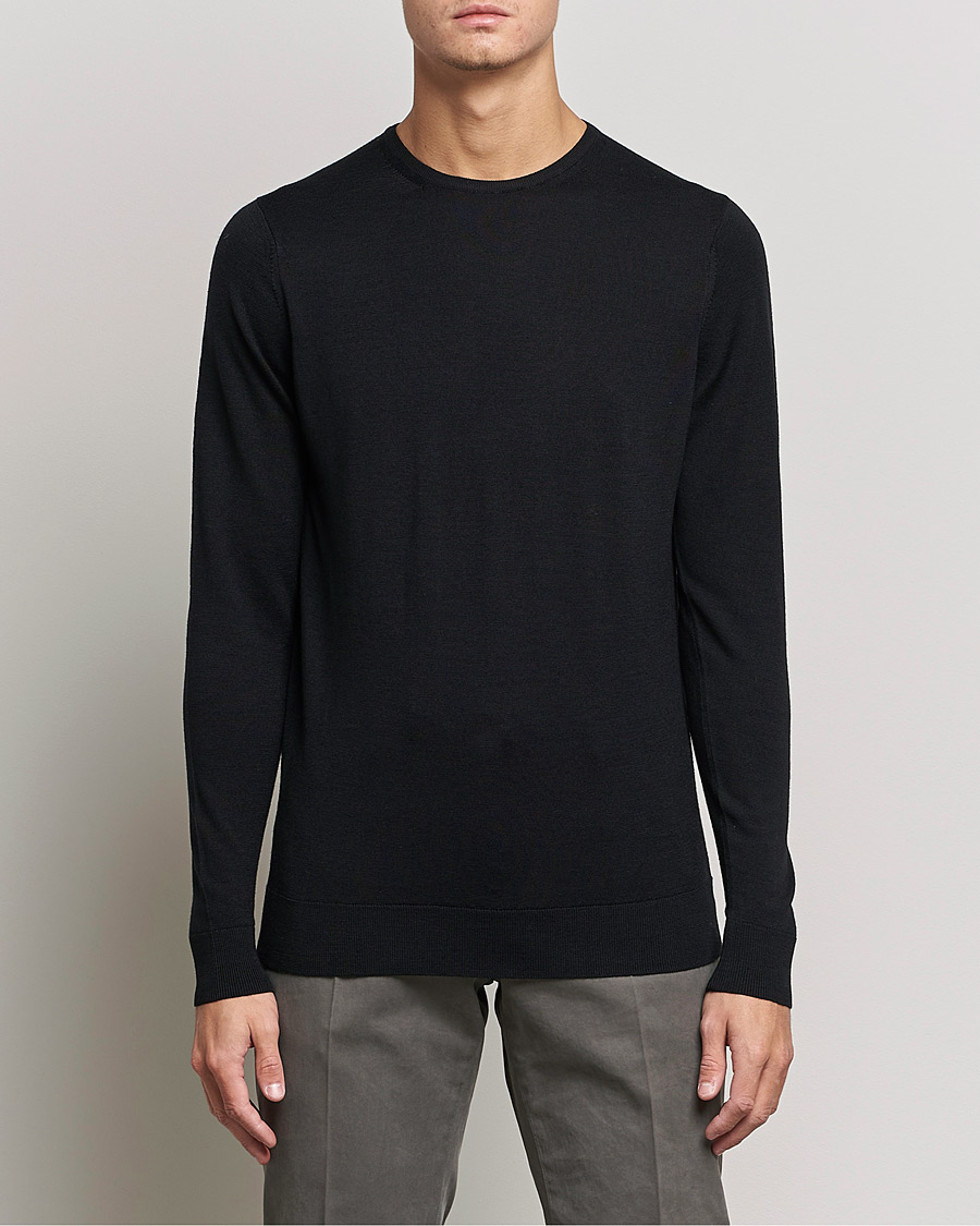 Uomini | Best of British | Sunspel | Crew Neck Jumper Black