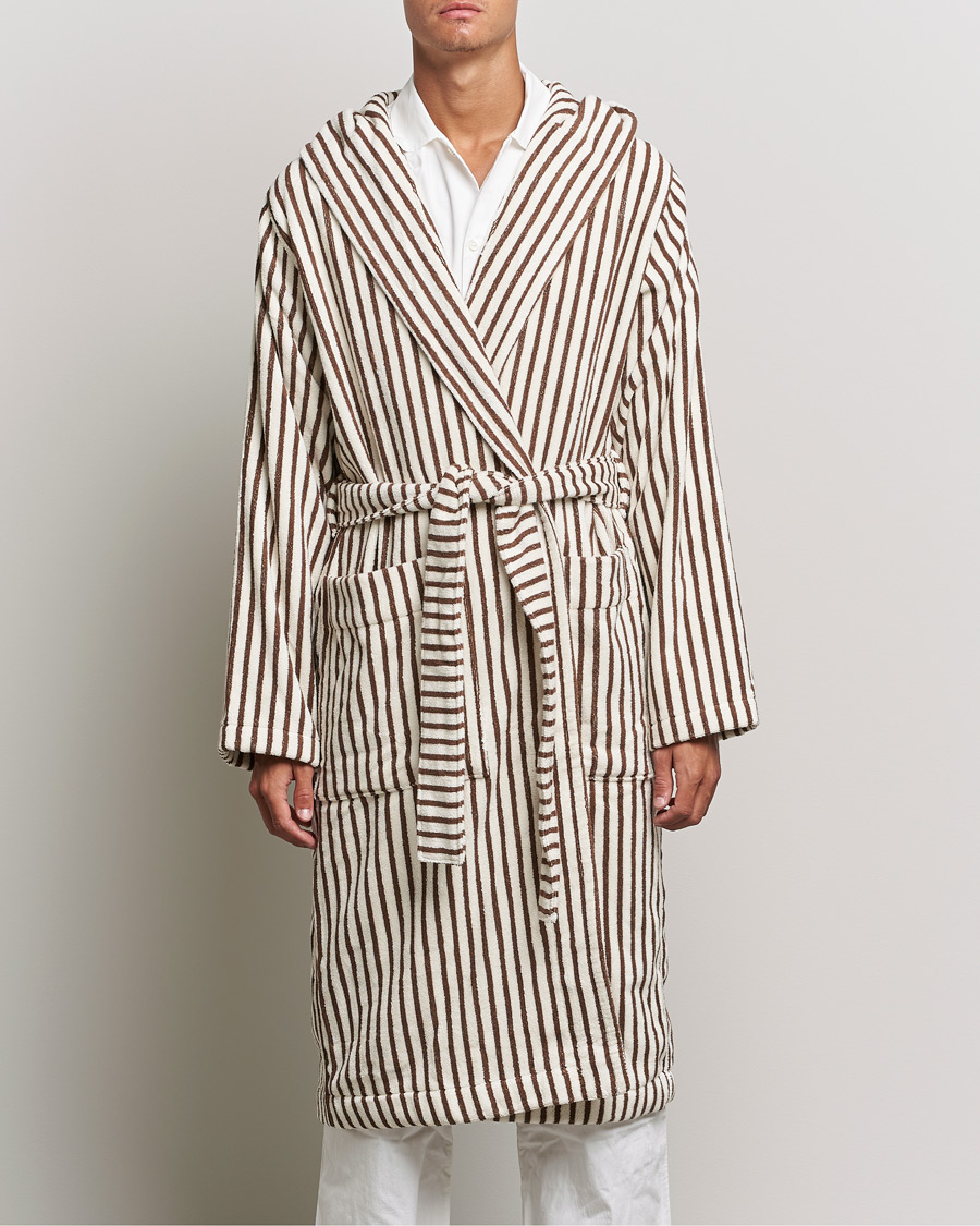 Uomini | Accappatoi | Tekla | Organic Terry Hooded Bathrobe Kodiak Stripes