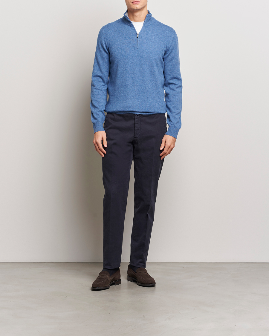 Uomini | Maglieria | Gran Sasso | Wool/Cashmere Half Zip Light Blue Melange