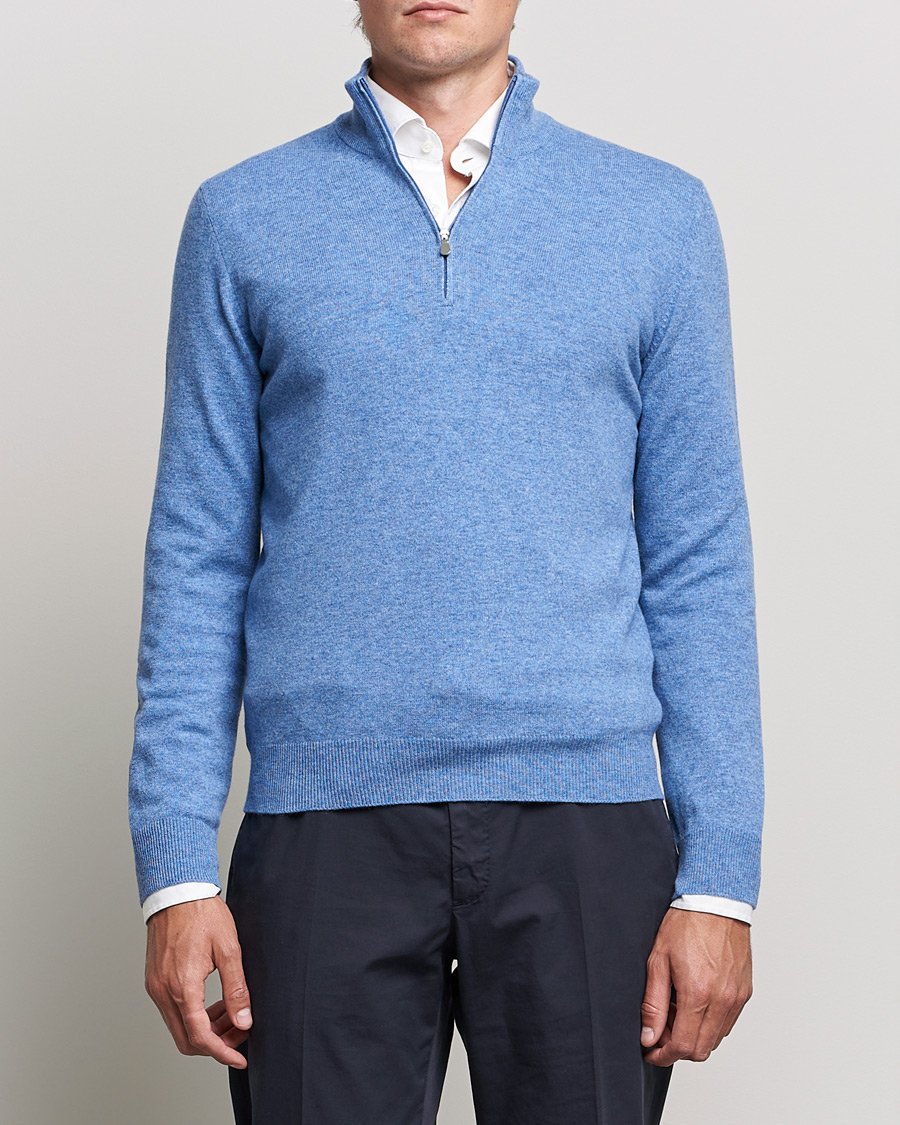 Uomini |  | Gran Sasso | Wool/Cashmere Half Zip Light Blue Melange