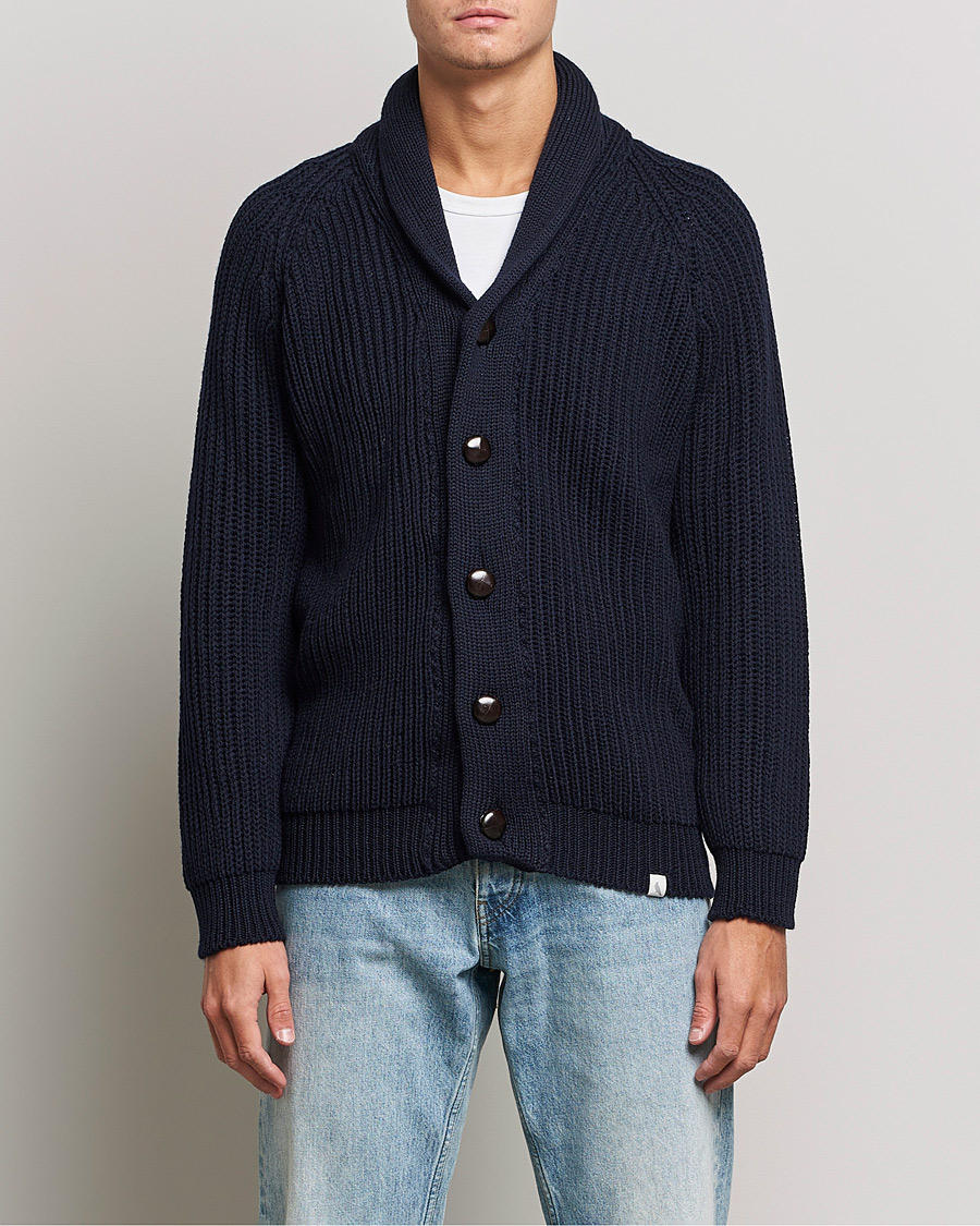 Uomini |  | Peregrine | Wilkinson Ribbed Wool Cardigan Navy