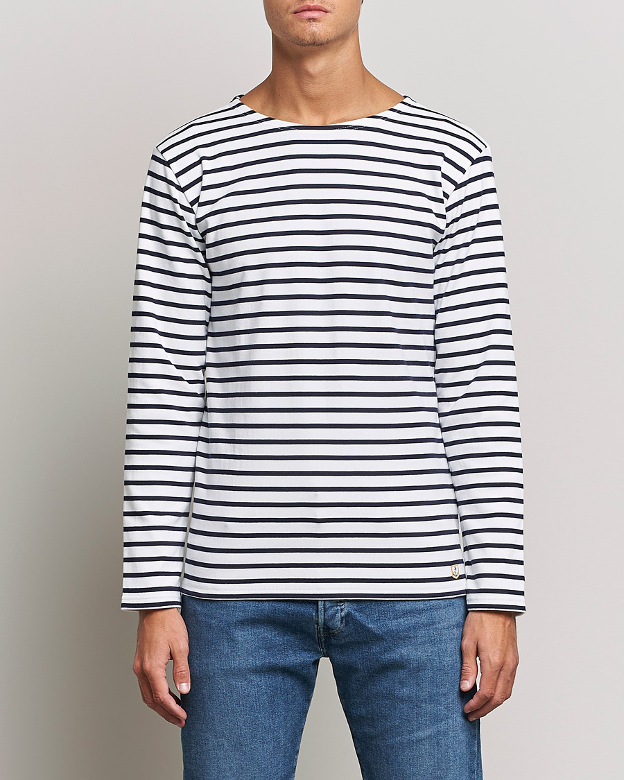 Uomini | T-shirt | Armor-lux | Houat Héritage Stripe Long Sleeve T-Shirt White/Navy