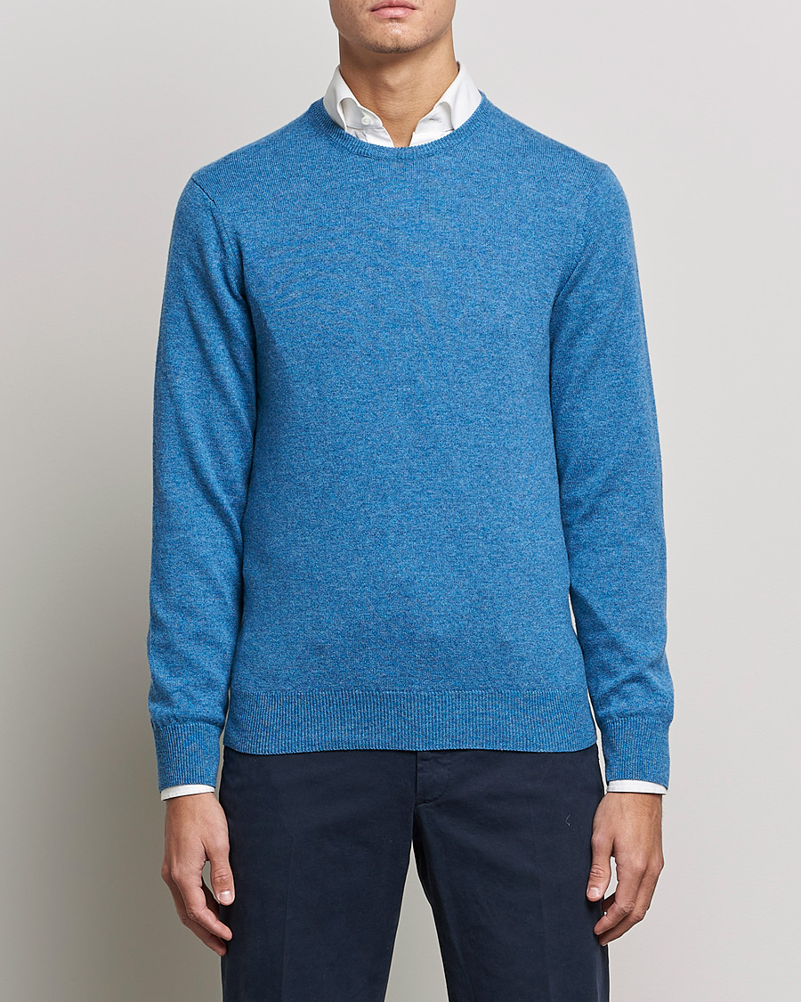 Uomini | Maglie a girocollo | Piacenza Cashmere | Cashmere Crew Neck Sweater Light Blue