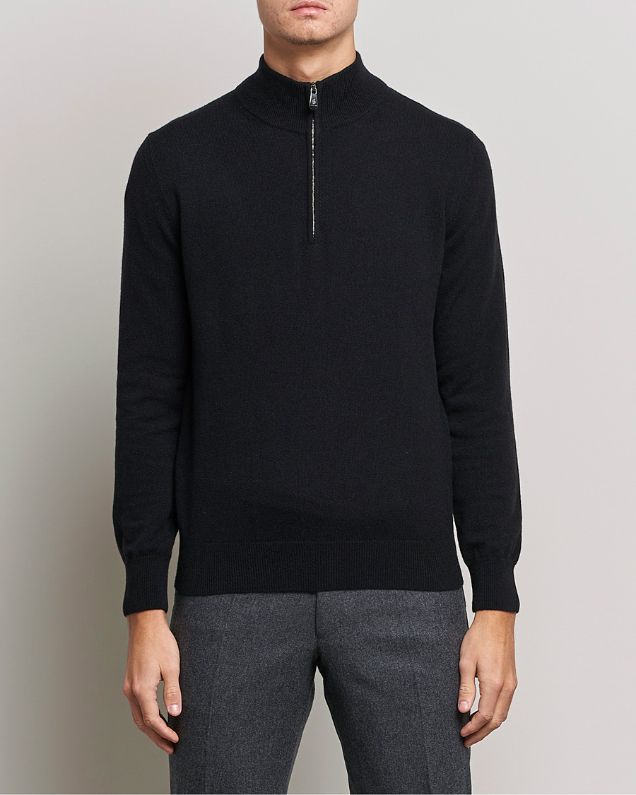 Uomini | Maglioni di cashmere | Piacenza Cashmere | Cashmere Half Zip Sweater Black