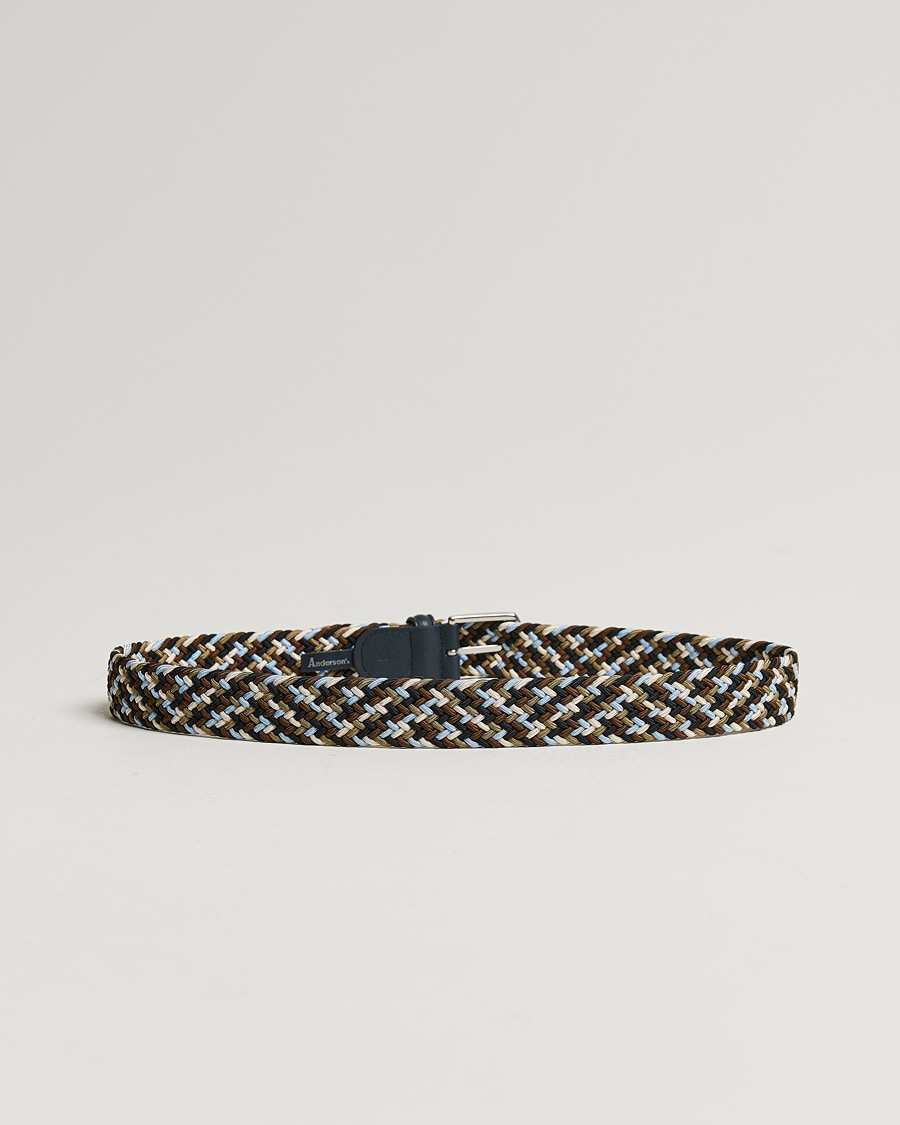 Uomini | Italian Department | Anderson\'s | Stretch Woven 3,5 cm Belt Navy/Green/Brown