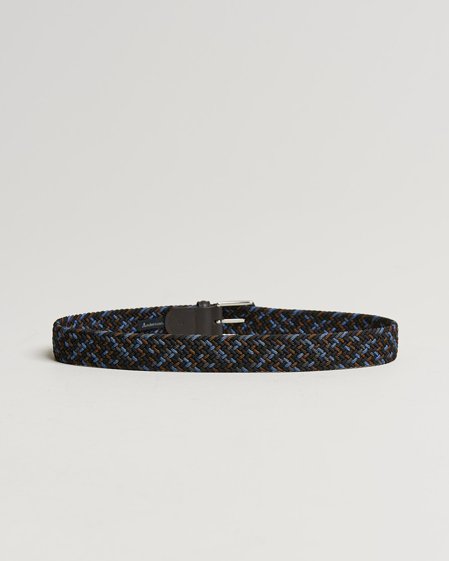 Uomini | Cinture | Anderson\'s | Stretch Woven 3,5 cm Belt Navy/Brown