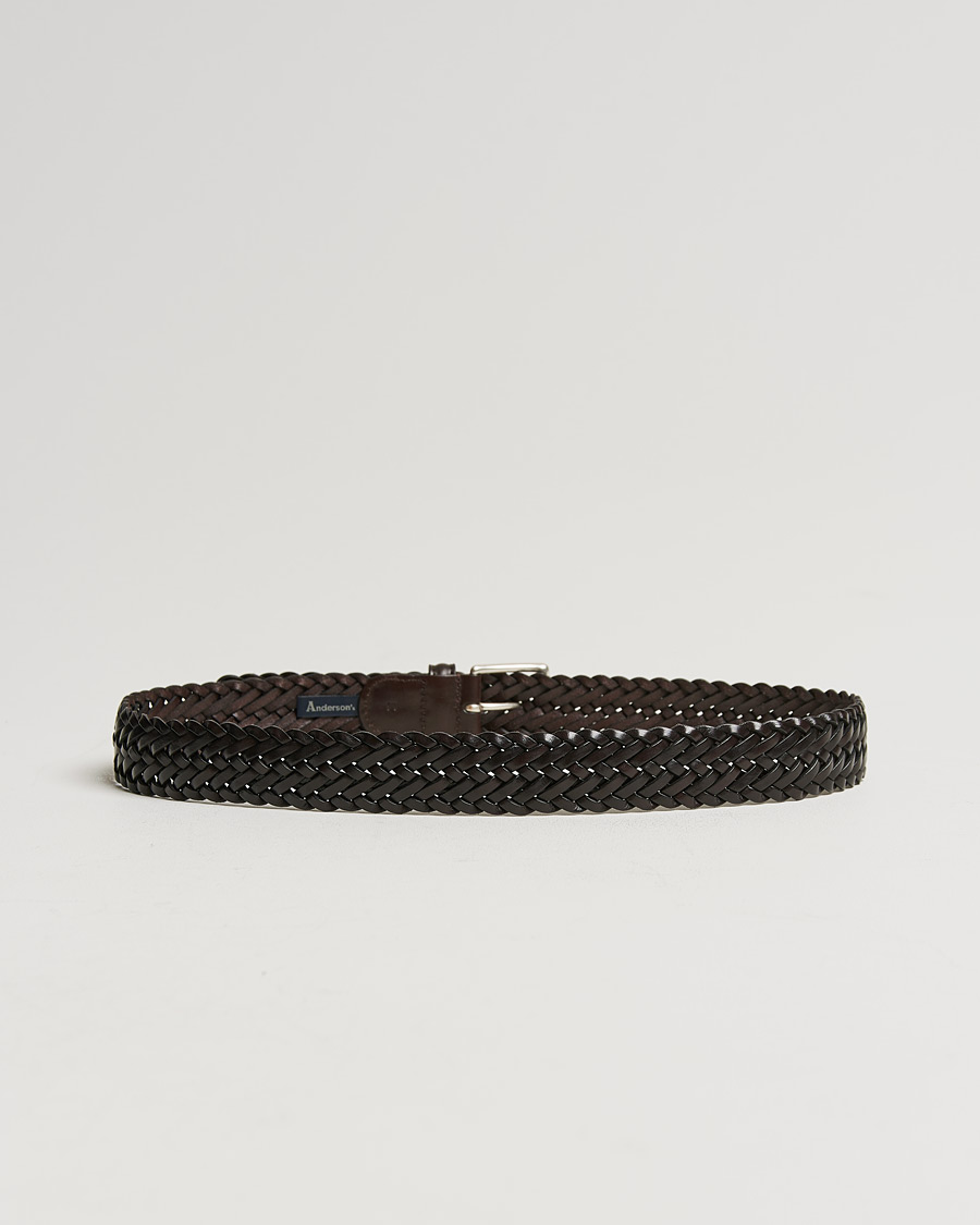 Uomini | Presto disponibile | Anderson\'s | Woven Leather 3,5 cm Belt Dark Brown