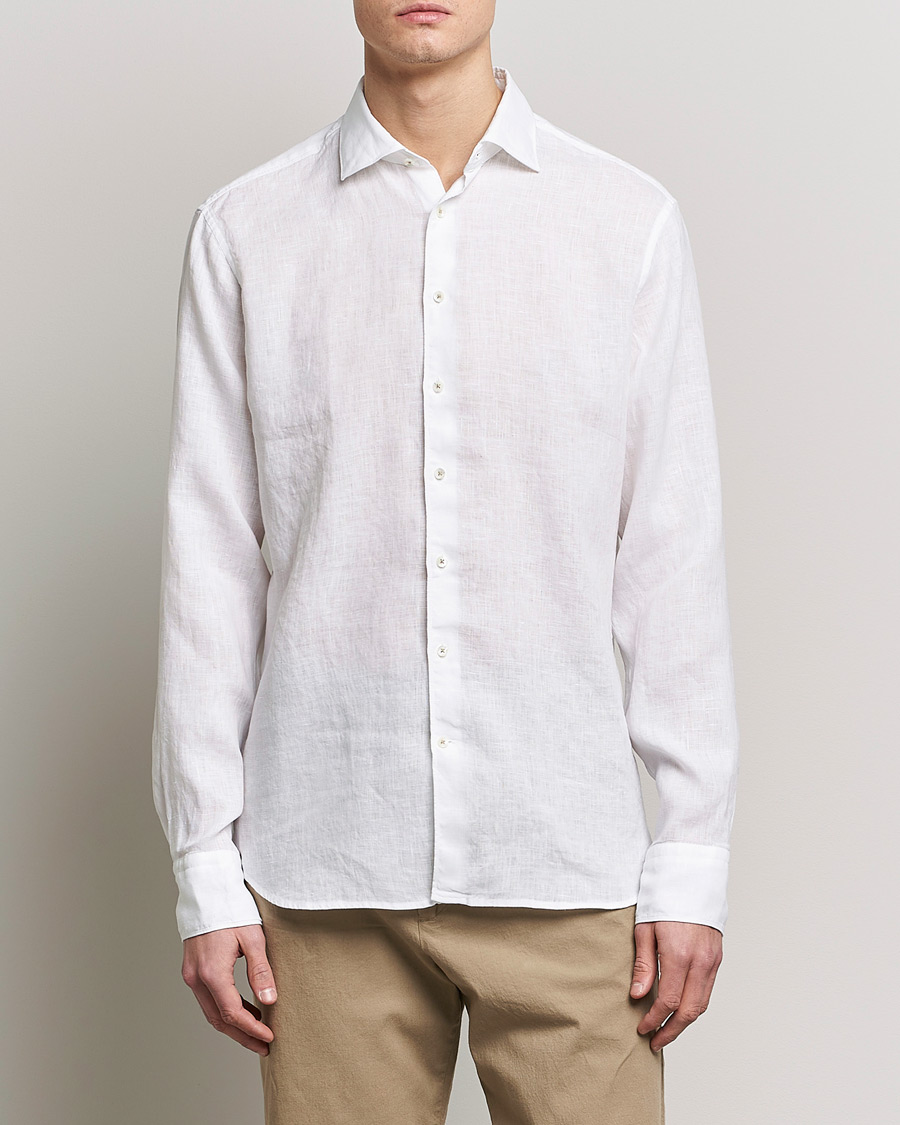 Uomini | Business & Beyond | Stenströms | Fitted Body Cut Away Linen Shirt White