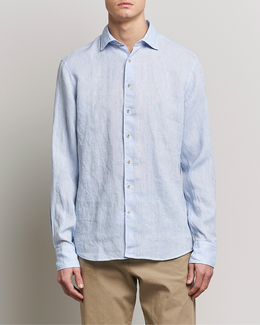 Uomini | Abbigliamento | Stenströms | Fitted Body Cut Away Linen Shirt Light Blue