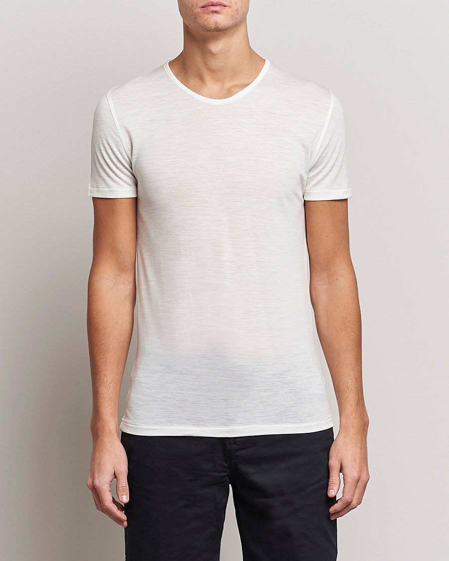 Uomini | Zimmerli of Switzerland | Zimmerli of Switzerland | Wool/Silk Crew Neck T-Shirt Ecru