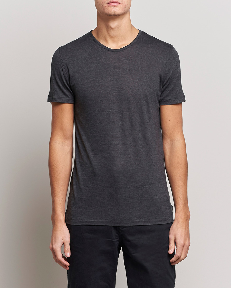 Uomini |  | Zimmerli of Switzerland | Wool/Silk Crew Neck T-Shirt Charcoal