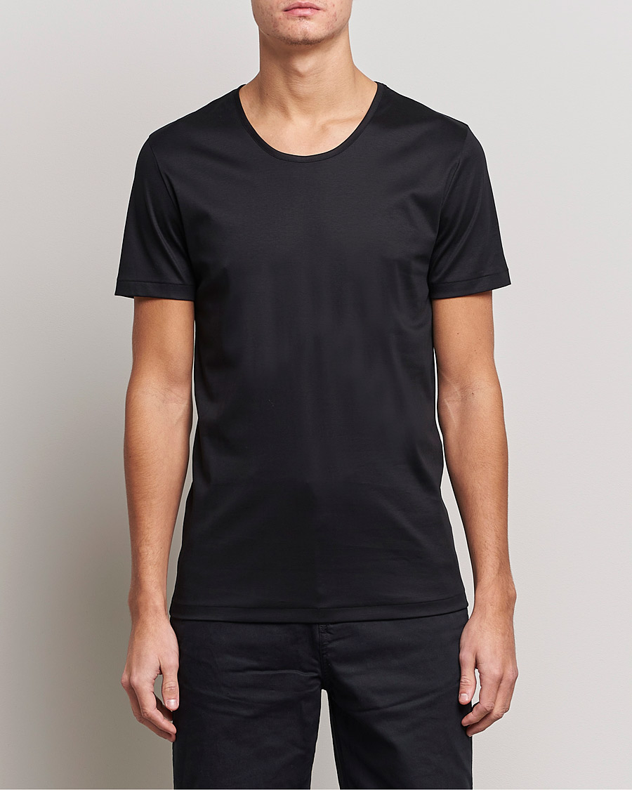 Uomini |  | Zimmerli of Switzerland | Sea Island Cotton Crew Neck T-Shirt Black