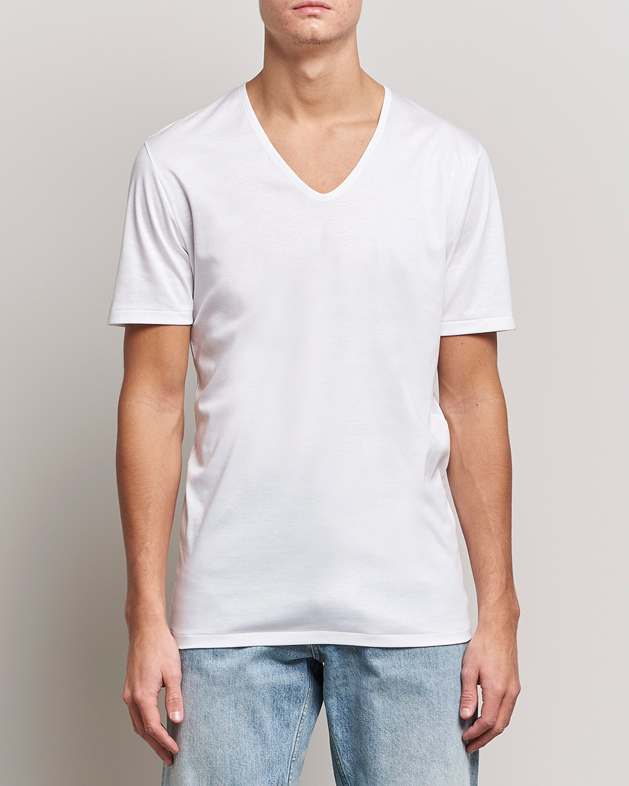 Uomini | Zimmerli of Switzerland | Zimmerli of Switzerland | Sea Island Cotton V-Neck T-Shirt White