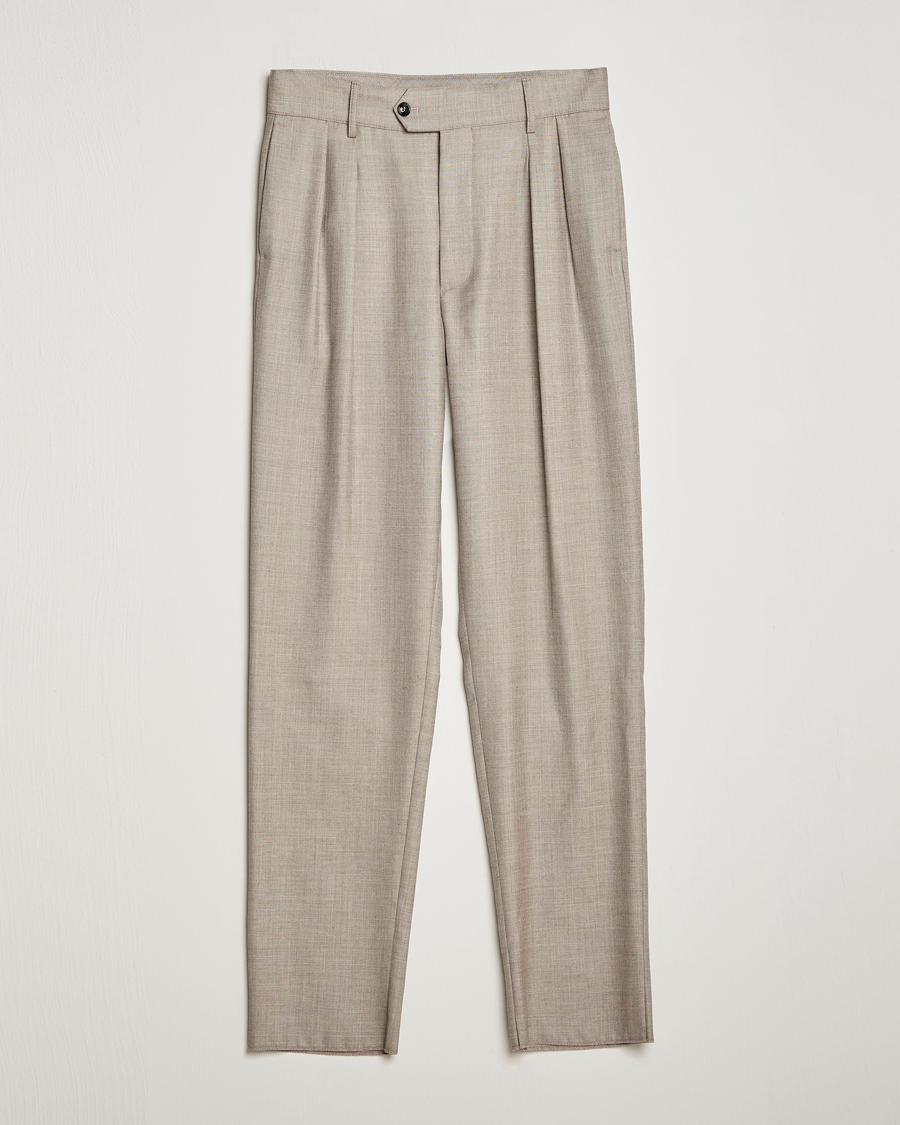 Uomini | Pantaloni | Giorgio Armani | Pleated Wool Trousers Light Grey