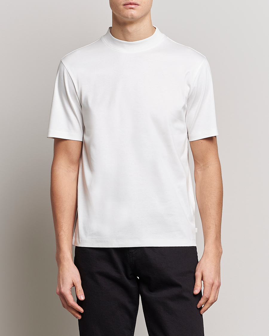 Uomini | Camicie a maniche corte | J.Lindeberg | Ace Mock Neck Mercerized Cotton T-Shirt White