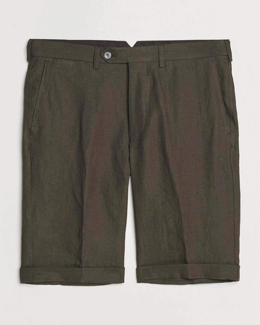 Uomini | Pantaloncini | Oscar Jacobson | Declan Linen Shorts Dark Green