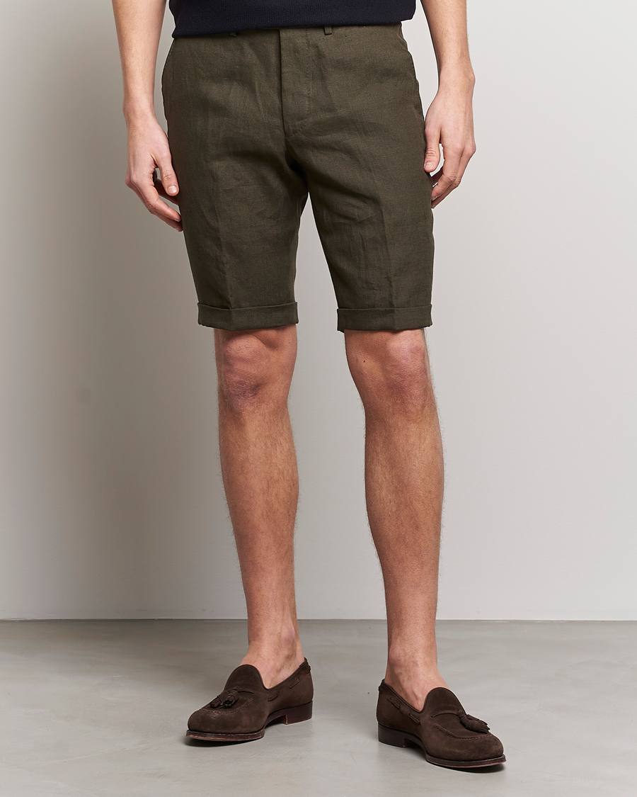 Uomini | Pantaloncini | Oscar Jacobson | Declan Linen Shorts Dark Green