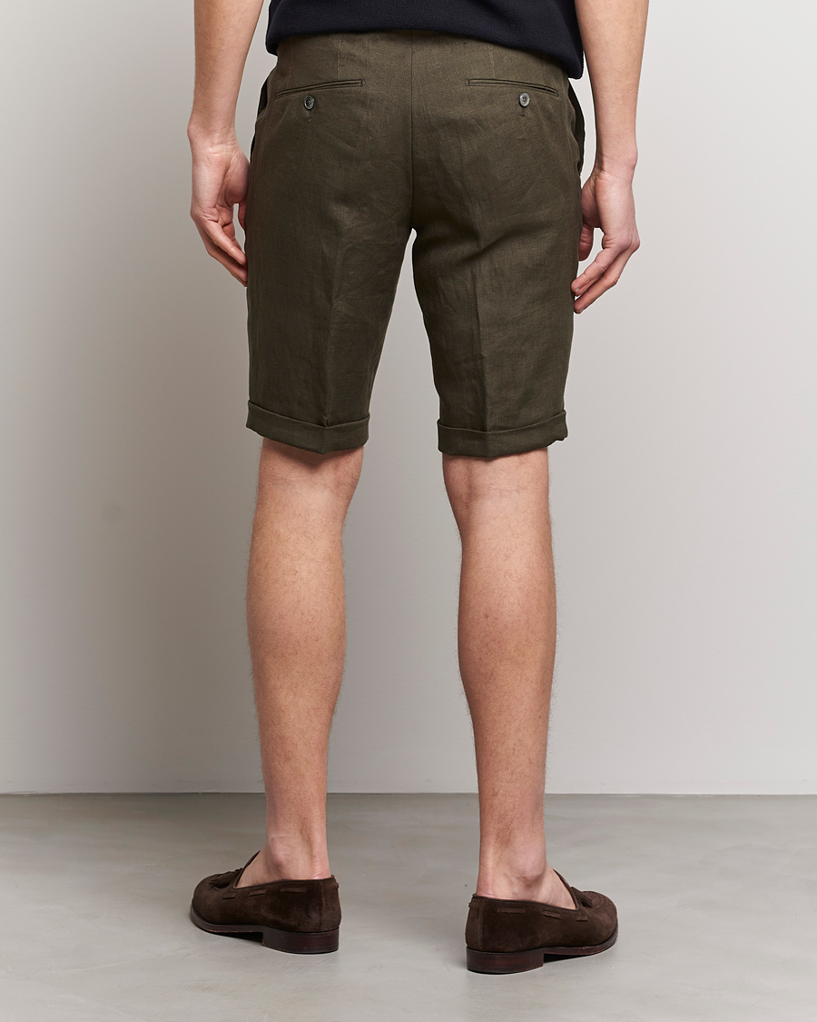Uomini | Pantaloncini | Oscar Jacobson | Declan Linen Shorts Dark Green