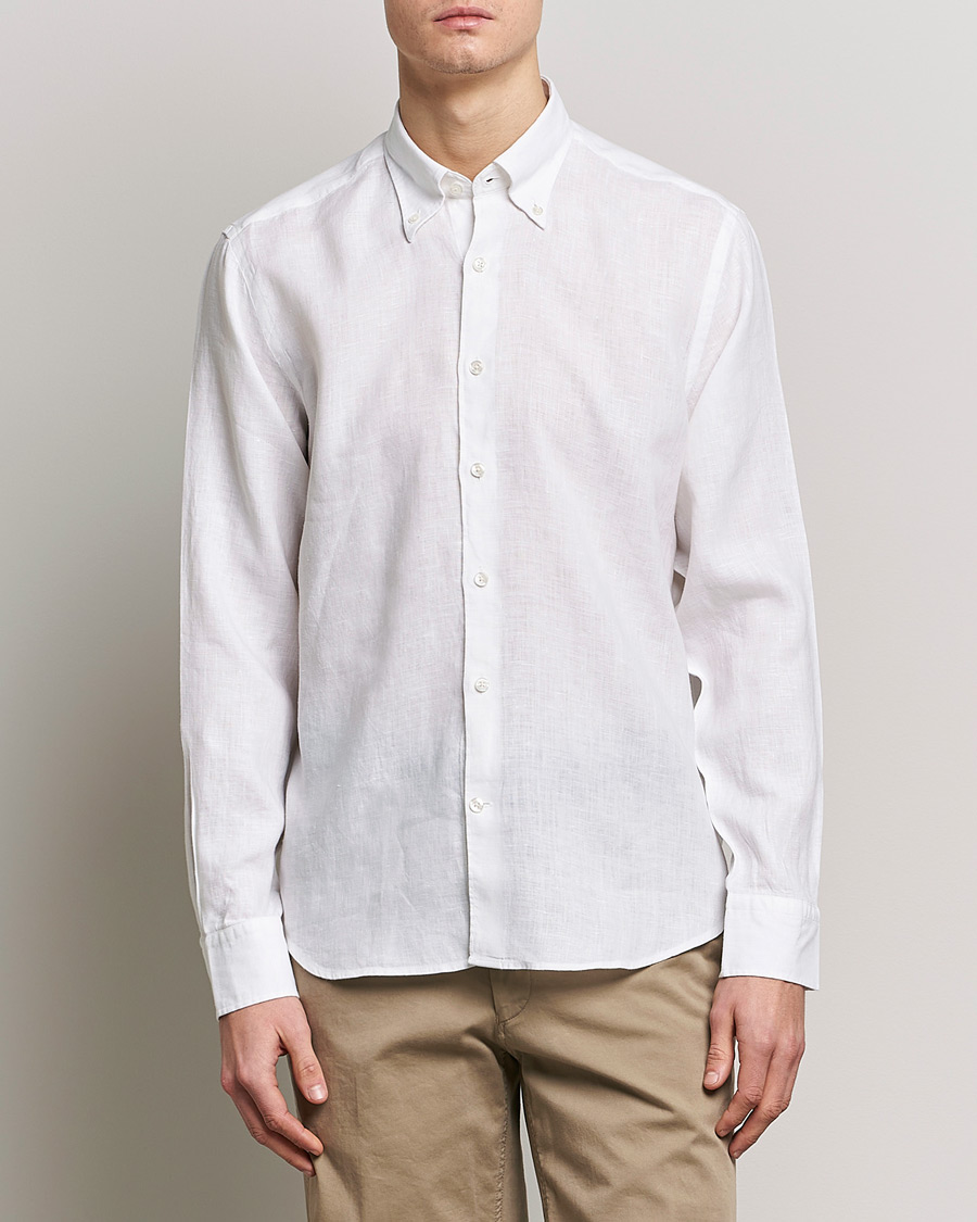 Uomini |  | Oscar Jacobson | Regular Fit Button Down Linen Shirt White