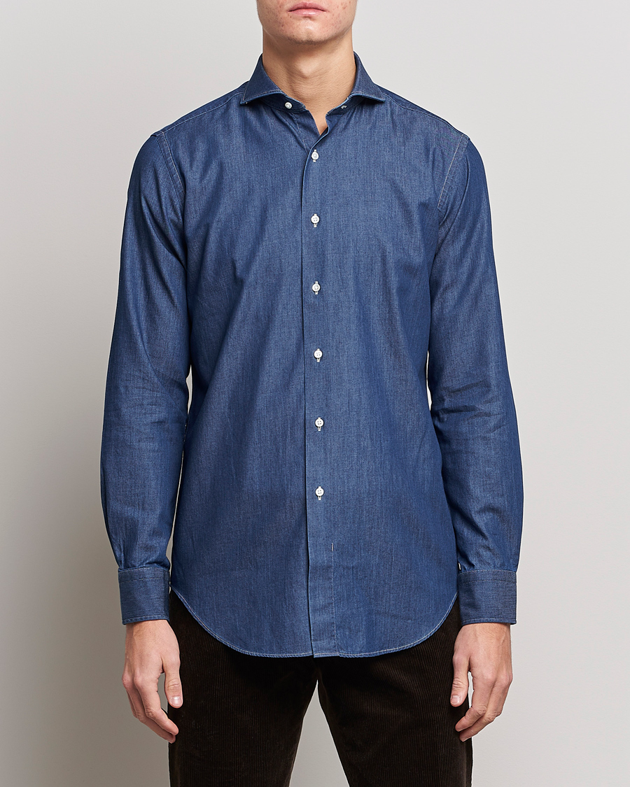 Uomini | Kamakura Shirts | Kamakura Shirts | Slim Fit Denim Shirt Dark Indigo