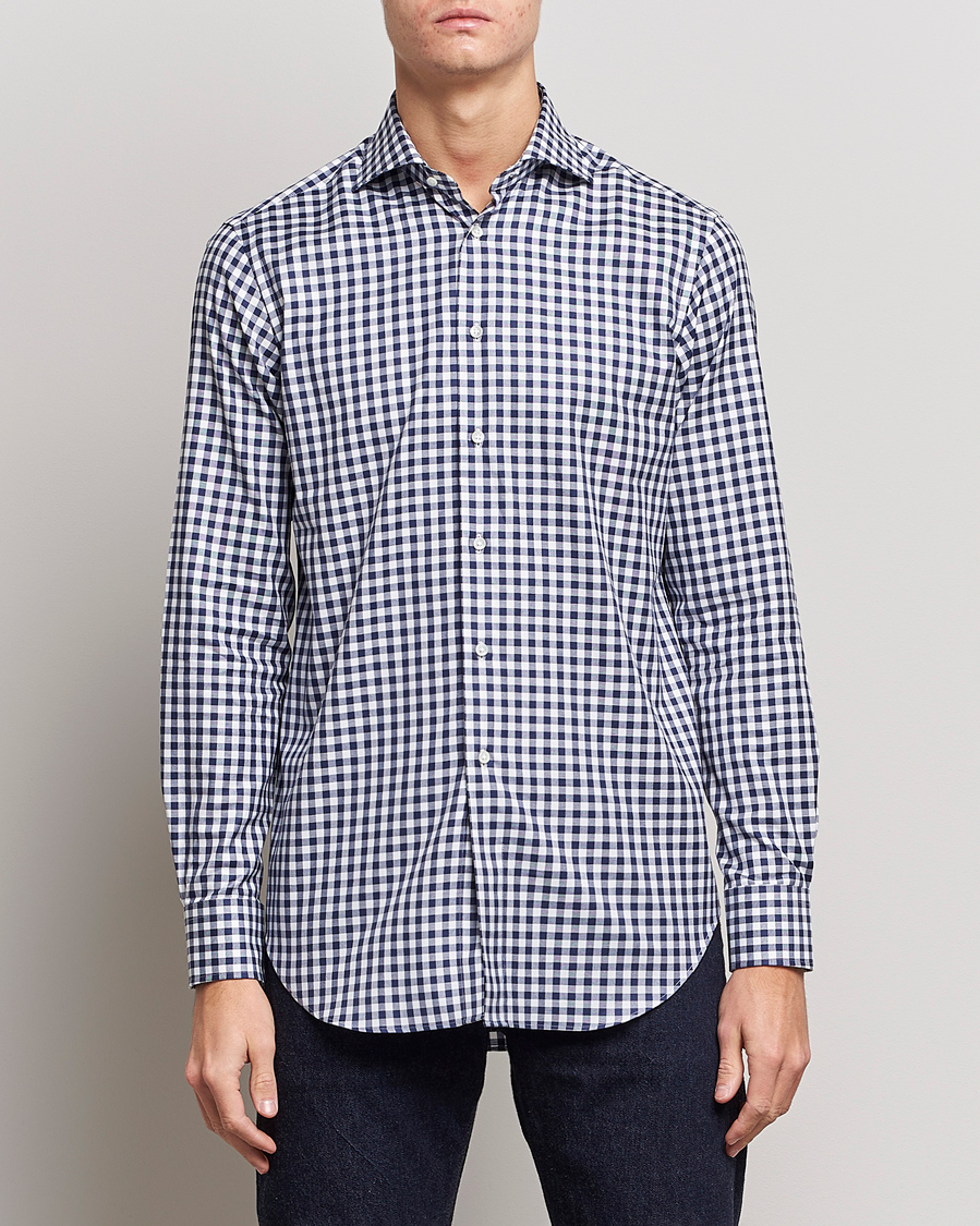 Uomini | Japanese Department | Kamakura Shirts | Slim Fit Gingham Shirt Navy