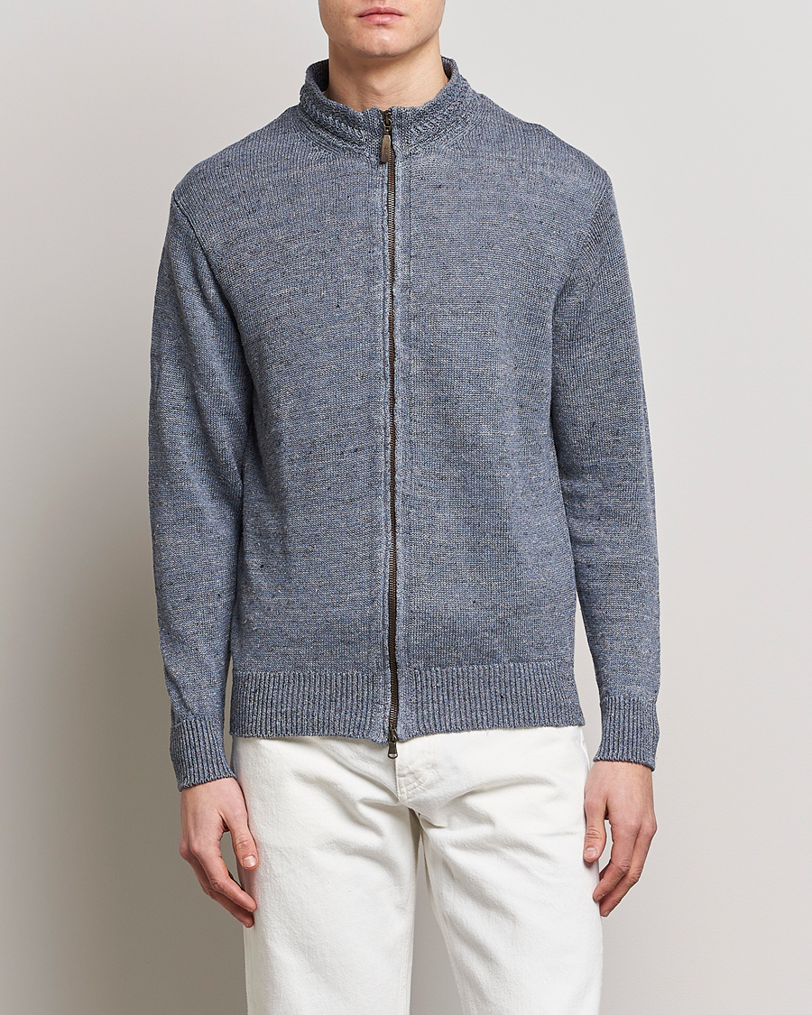 Uomini | Full-zip | Inis Meáin | Chevron Washed Donegal Linen Zipper Dusk