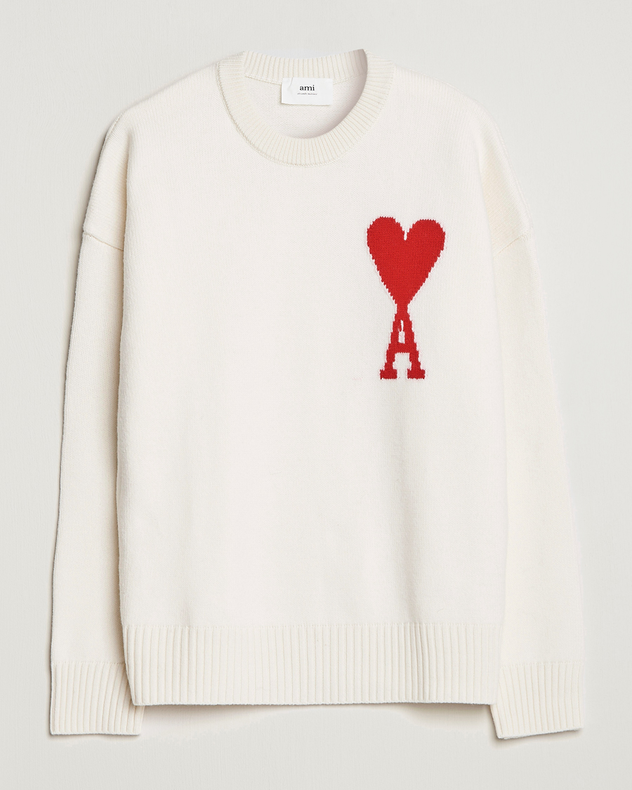 Uomini | Maglieria | AMI | Big Heart Wool Sweater Off White