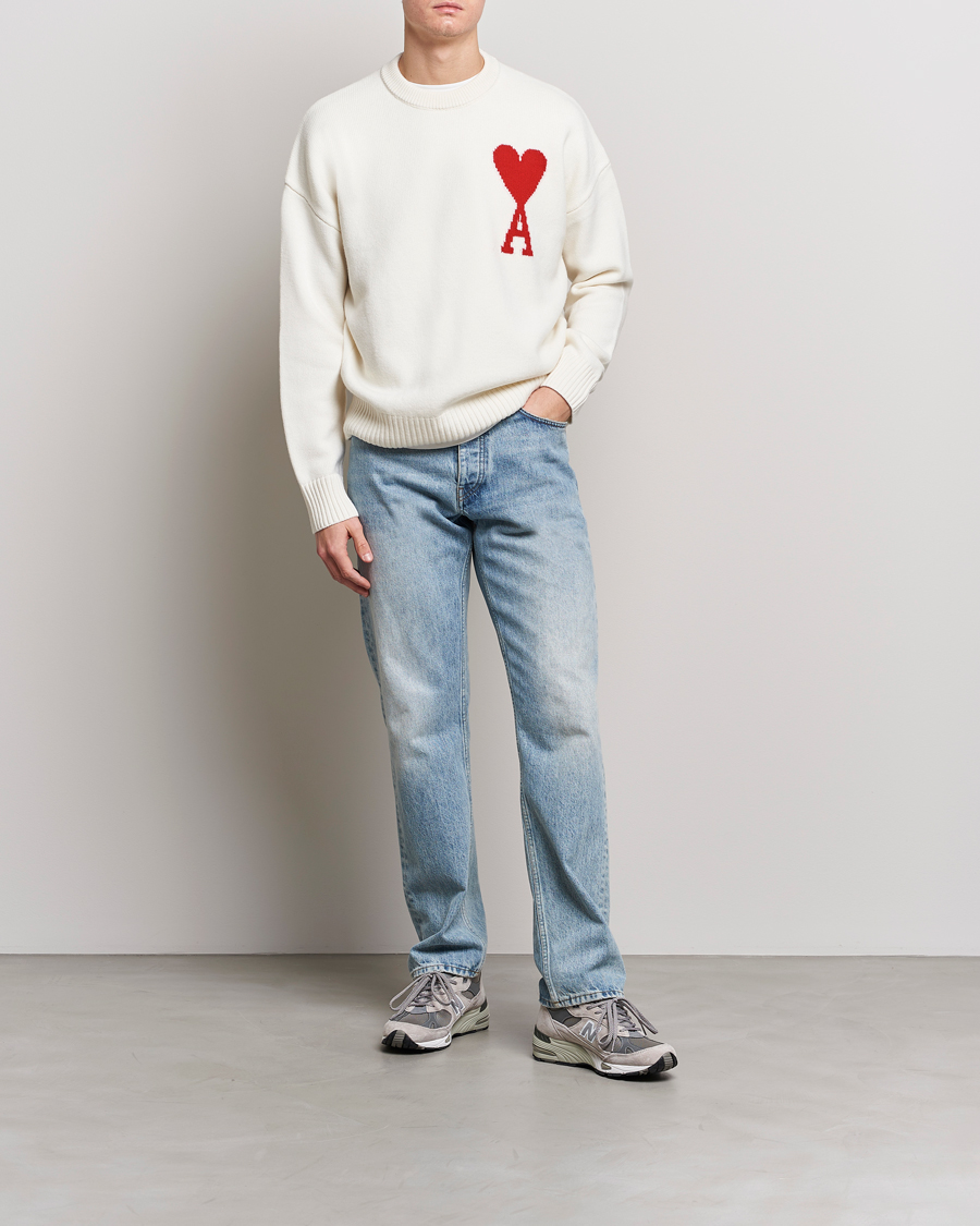 Uomini | Maglieria | AMI | Big Heart Wool Sweater Off White