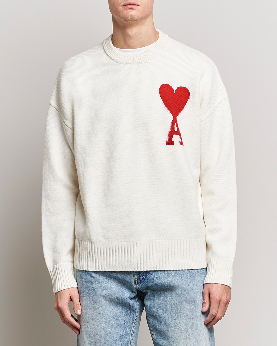 Uomini | Maglieria | AMI | Big Heart Wool Sweater Off White