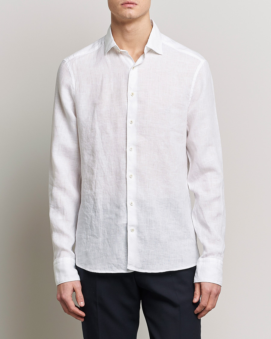 Uomini | Casual | Stenströms | Slimline Cut Away Linen Shirt White